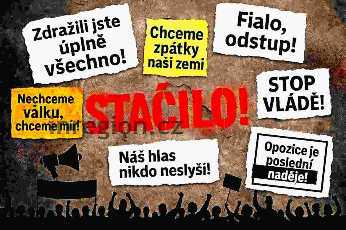 Výkřiky proti vládě Petra Fialy, objevující se na sociálních sítích, stránkách opozičních příznivců a demonstracích protivládních uskupení, Autor koláže: inregion.cz, Šárka Konečná