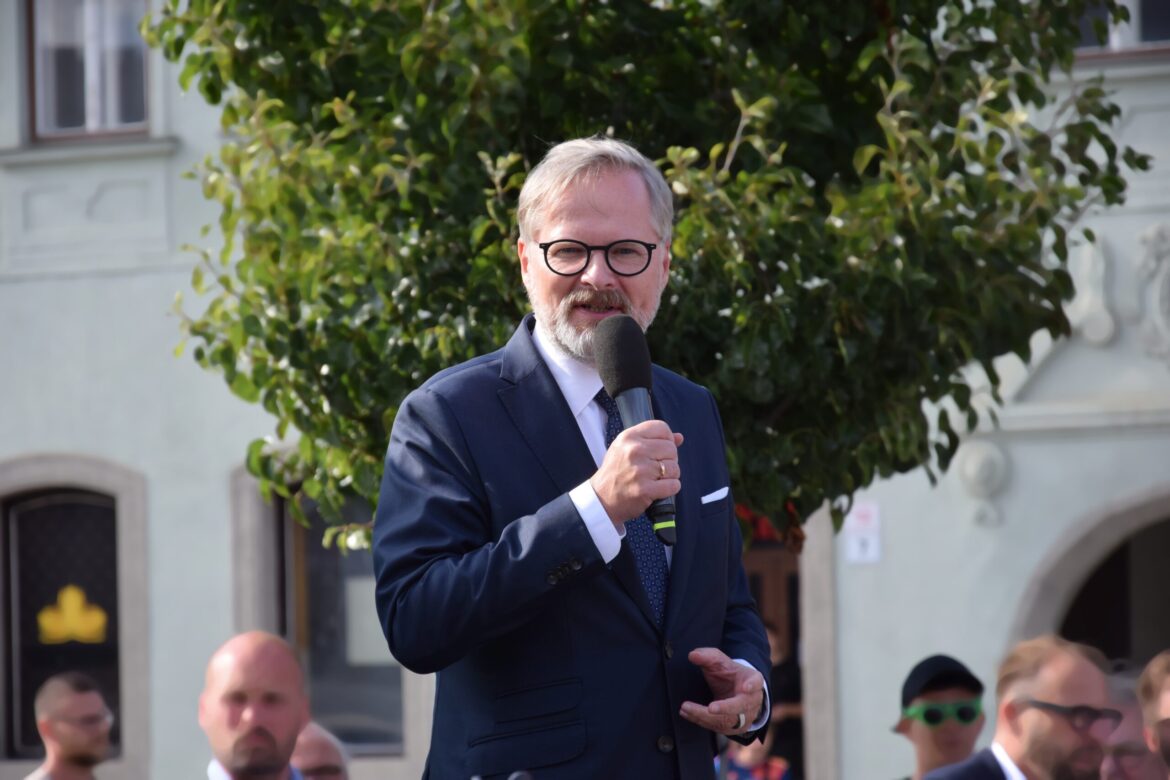 Premiér Petr Fiala (ODS) na mítinku, FOTO: Šárka Konečná, inregion.cz