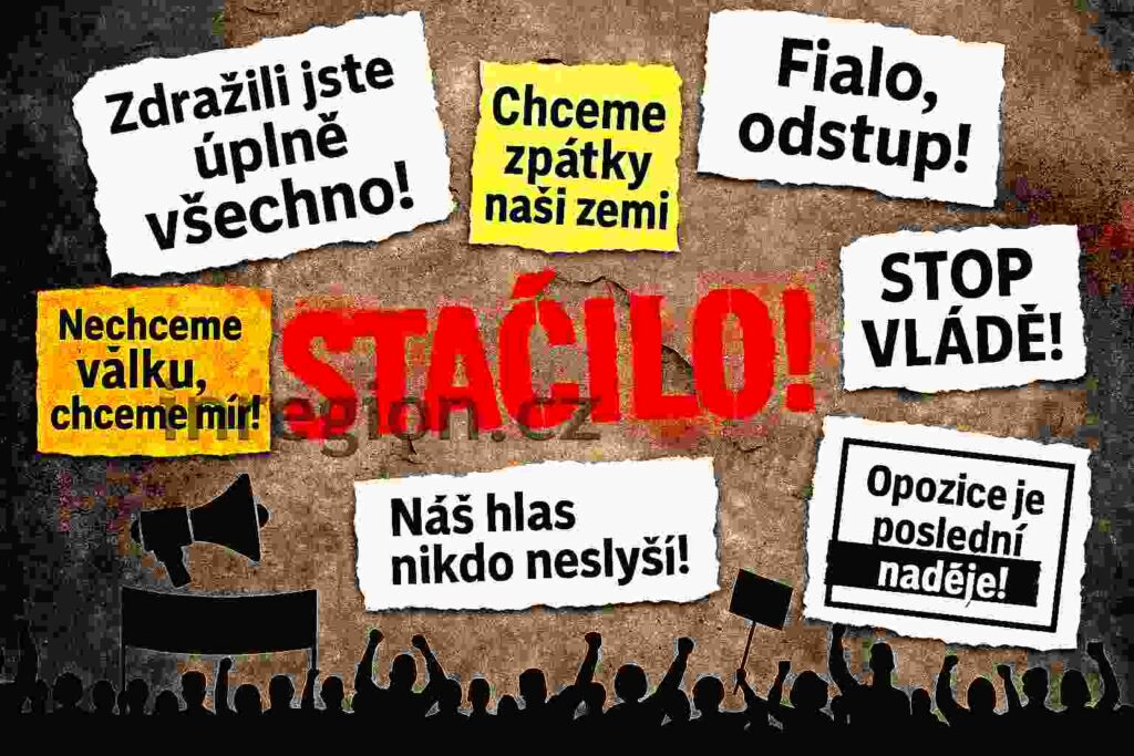 Výkřiky proti vládě Petra Fialy, objevující se na sociálních sítích, stránkách opozičních příznivců a demonstracích protivládních uskupení, Autor koláže: inregion.cz, Šárka Konečná