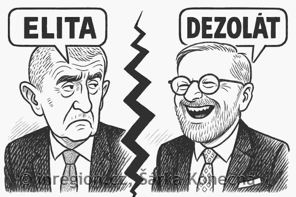 Satirická ilustrace Andreje Babiše a Petra Fialy, autor: Šárka Konečná, inregion.cz