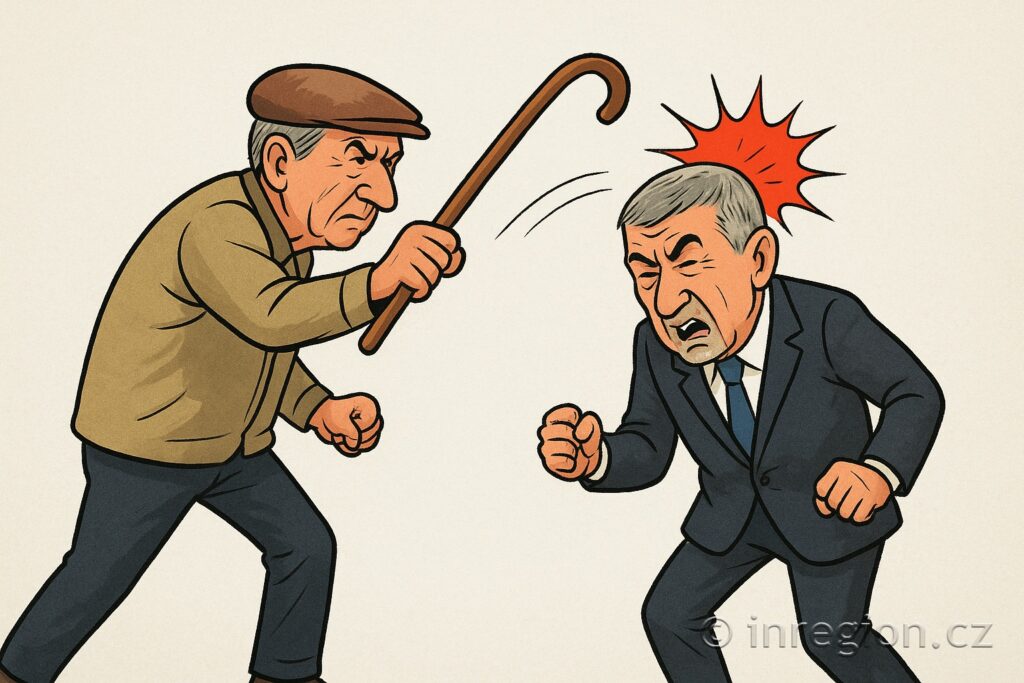 Karikatura útočného střetu, kresba: inregion.cz