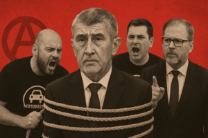 Andrej Babiš v pasti, symbolická koláž, autor: Šárka Konečná, inregion.cz