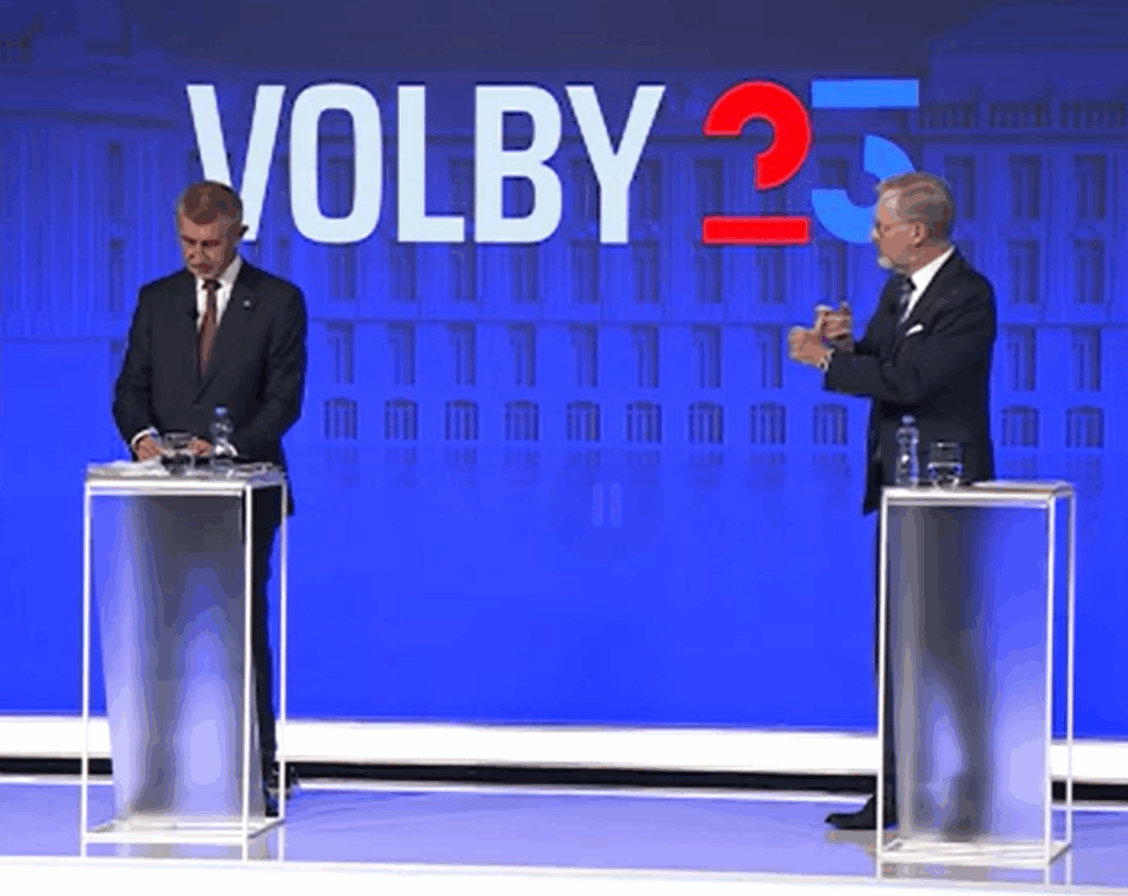 Petr Fiala (ODS) a Andrej Babiš (ANO) v superduelu na CNN Prima News, reprofoto. ZDROJ: CNN Prima News