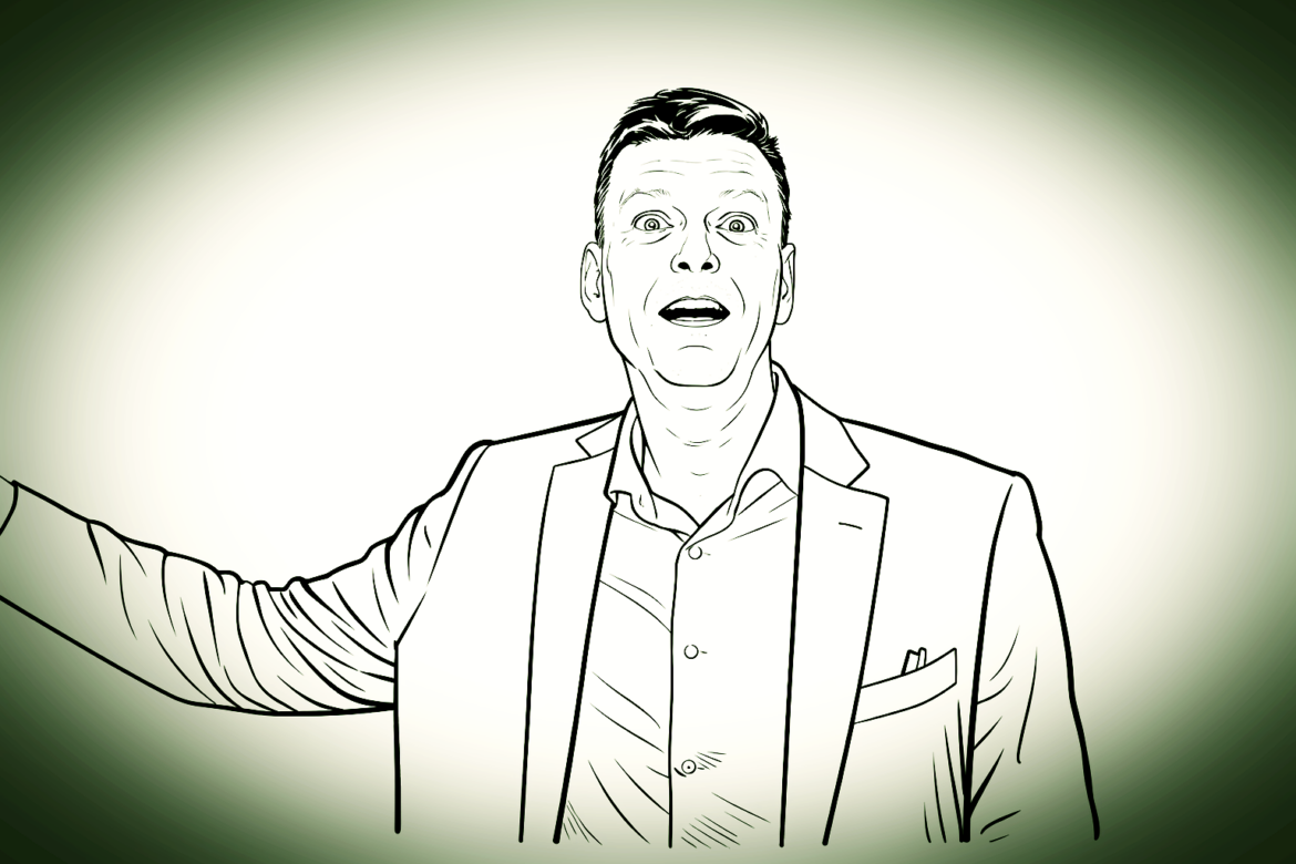 Poslanec hnutí ANO Marek Novák, satirická perokresba, Šárka Konečná za pomoci SW Ai, Id, Ps a ADOBE Creative